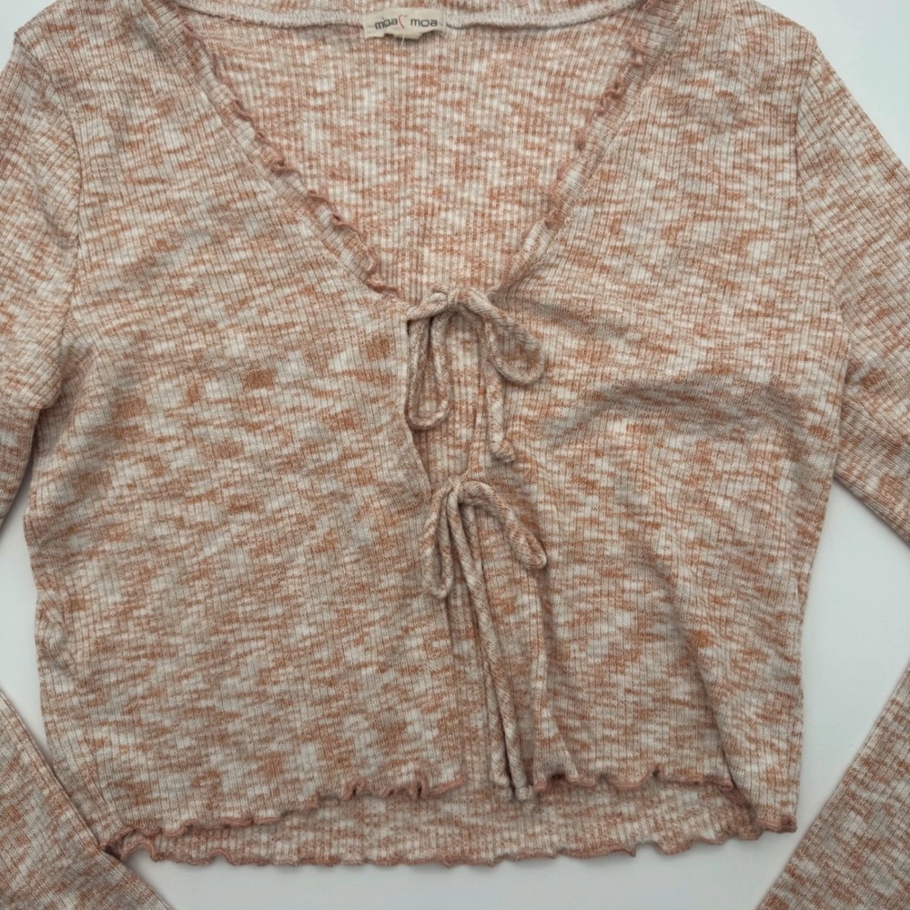 Moa Moa Womens Peach Orange Space Dye Tie Front Lettuce Edge Crop Top Size Large - Picture 4 of 6